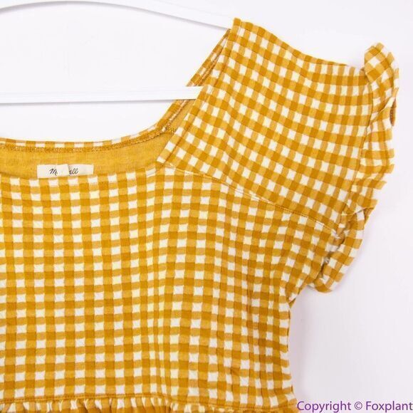 NEW Madewell Gingham Knit Ruffle-Hem Top, color: gold, L - Picture 5 of 16